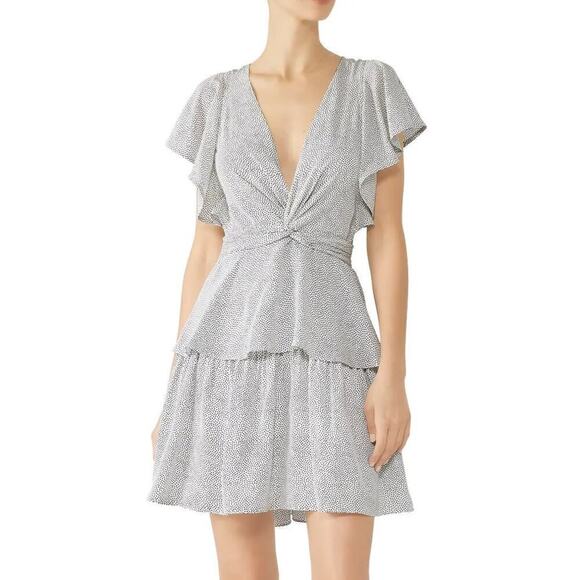 A.L.C. Viera Dress Silk Flutter Sleeve Twist Front Tiered Mini White  2 - Picture 1 of 10